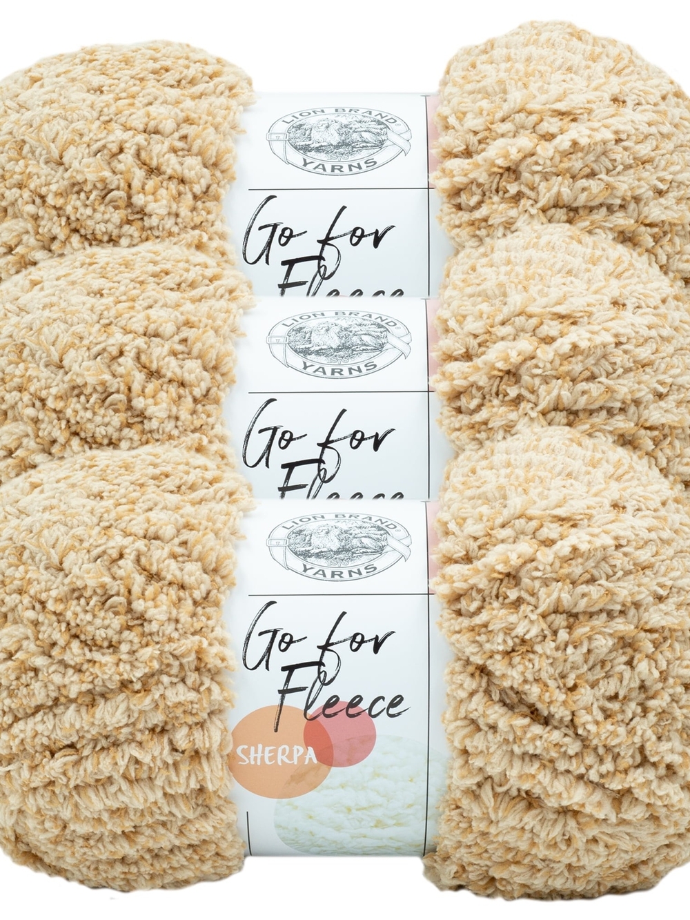 Lion Brand Go For Fleece Sherpa Caramel Yarn 3 Skeins RETIRED Jumbo 7
